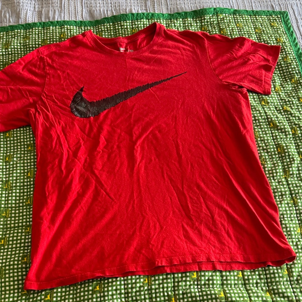 Nike Men's Vibrant Red Tee with Black Swoosh
